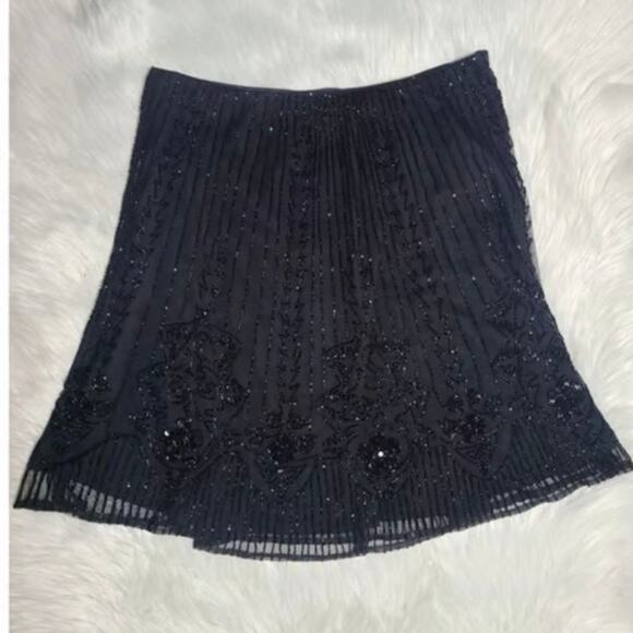 Lauren Ralph Lauren Black Beaded Mesh A-Line Skirt, 8 petite NEW Holiday wear - Picture 4 of 11